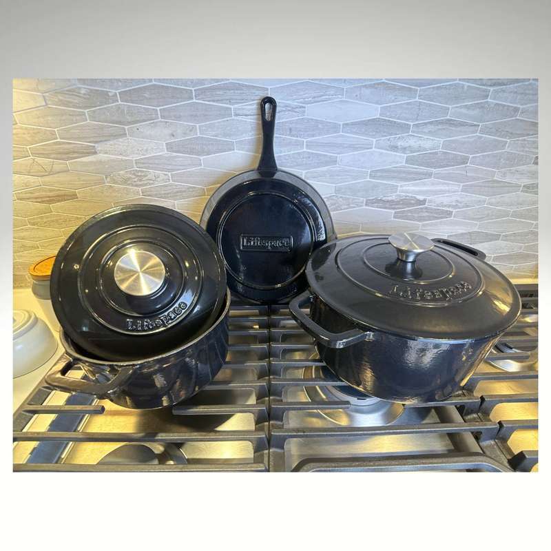 Lifespace 5-pc Black Enamel Cast Iron Pot & Skillet Set