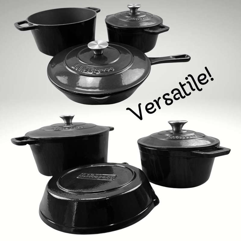 Lifespace 5-pc Black Enamel Cast Iron Pot & Skillet Set