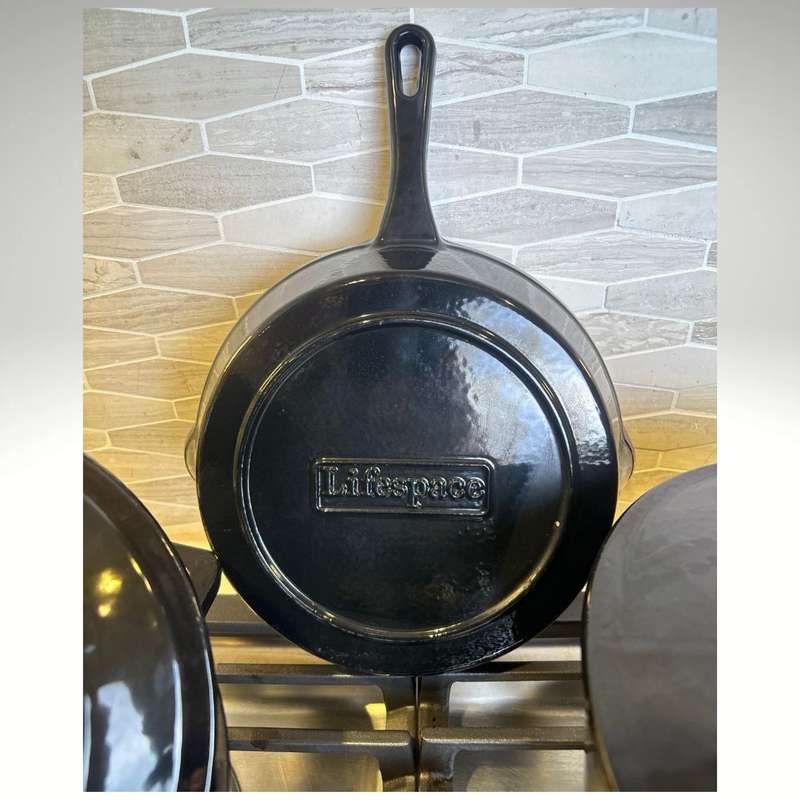Lifespace 5-pc Black Enamel Cast Iron Pot & Skillet Set