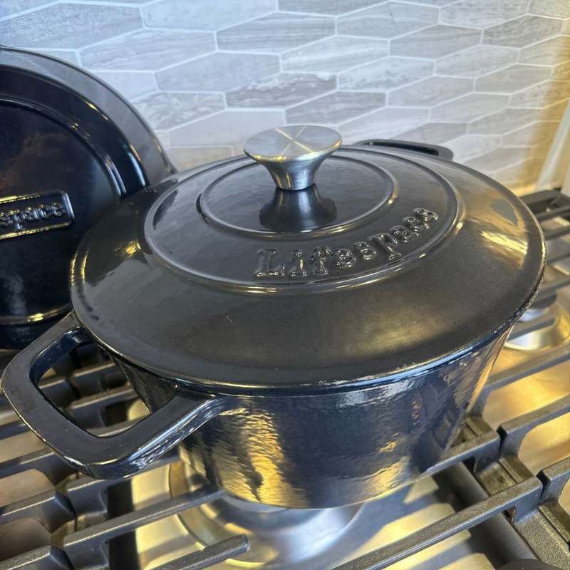 Lifespace 5-pc Black Enamel Cast Iron Pot & Skillet Set