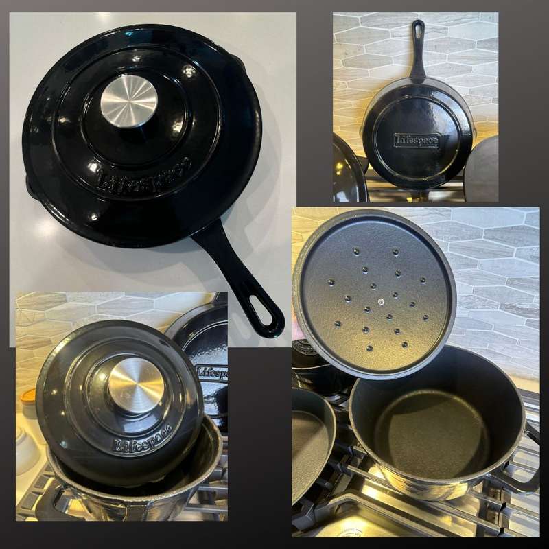 Lifespace 5-pc Black Enamel Cast Iron Pot & Skillet Set