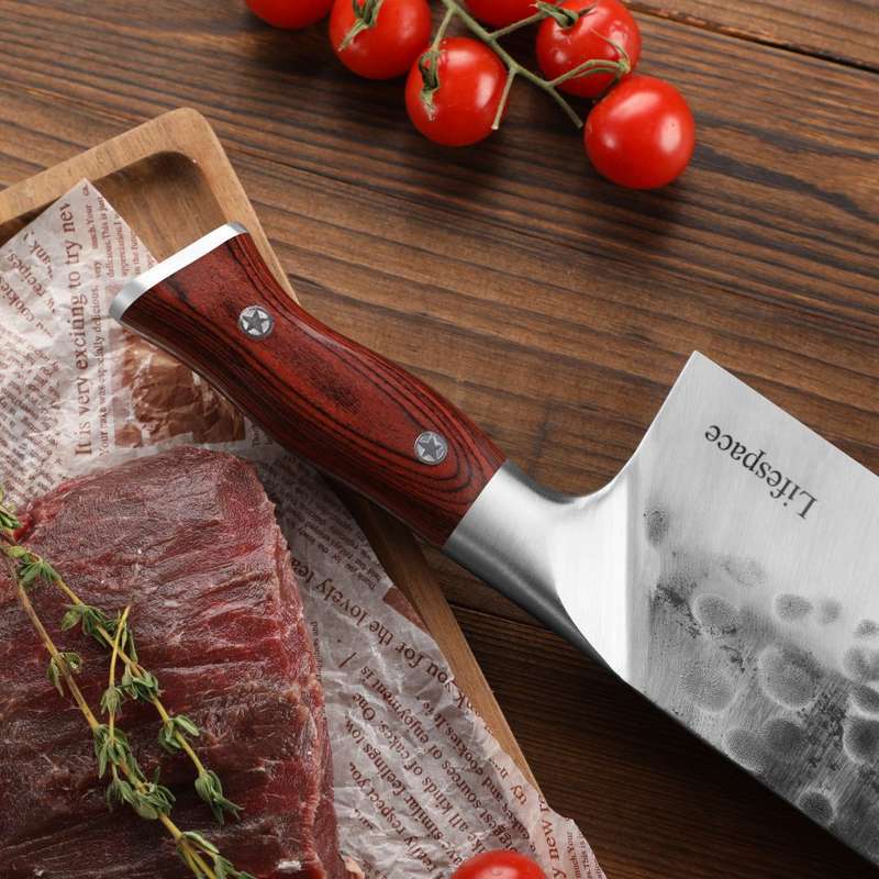 Lifespace 7.6" Curved Blade Meat Cleaver with a Pakkawood Handle