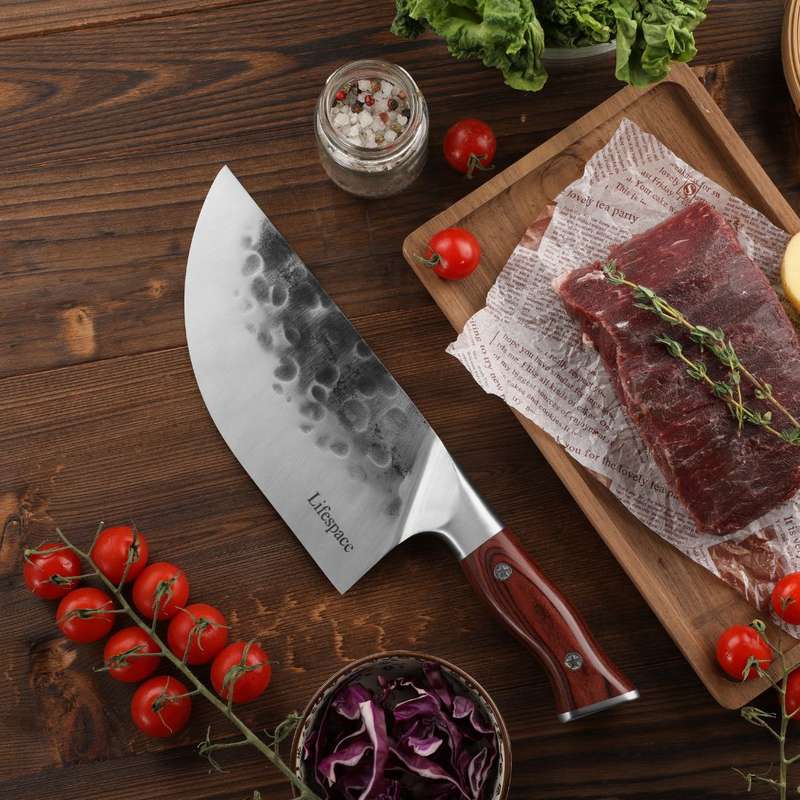 Lifespace 7.6" Curved Blade Meat Cleaver with a Pakkawood Handle
