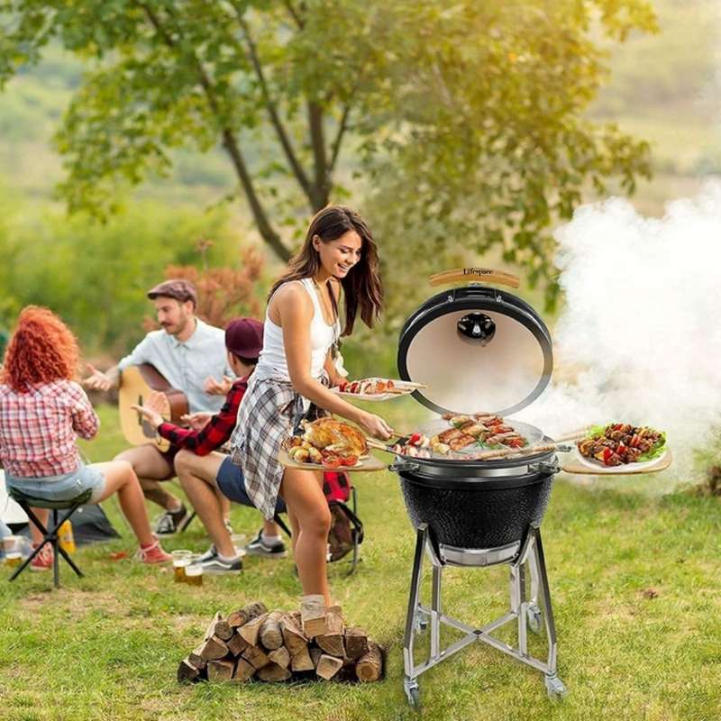 Lifespace Black Enamel 60cm Kamado Charcoal Braai & Smoker