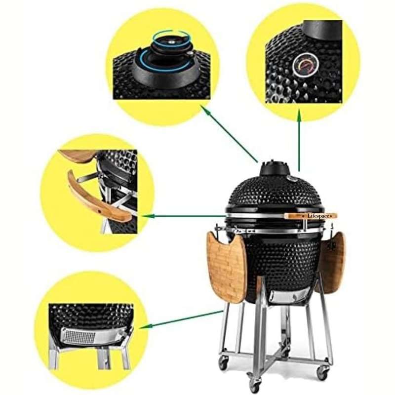 Lifespace Black Enamel 60cm Kamado Charcoal Braai & Smoker