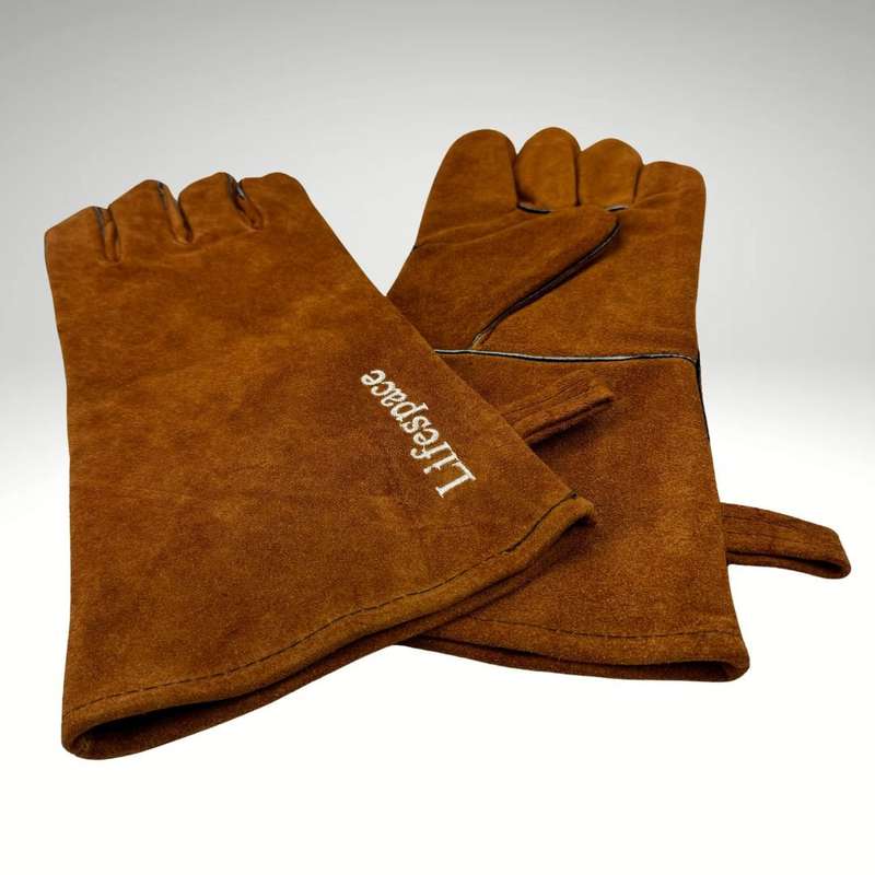 Lifespace Brown Leather Braai Gloves - lined for extra comfort