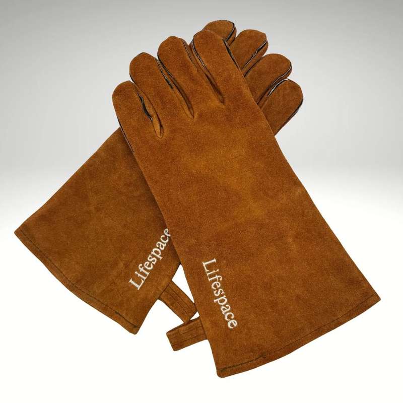Lifespace Brown Leather Braai Gloves - lined for extra comfort