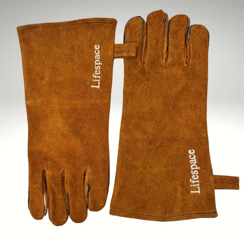 Lifespace Brown Leather Braai Gloves - lined for extra comfort