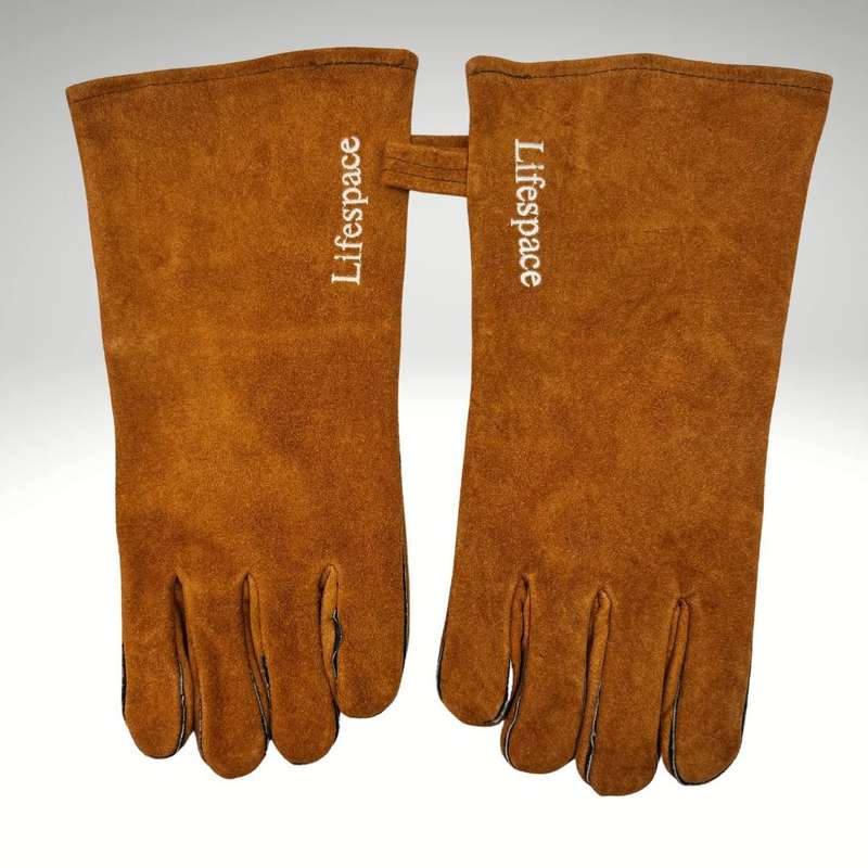 Lifespace Brown Leather Braai Gloves - lined for extra comfort