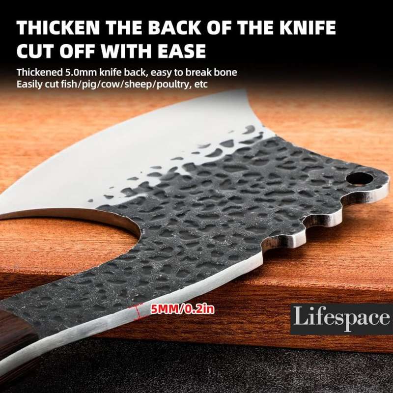 Lifespace Butcher Axe Cleaver Knife with Wenge Handle & Sheath