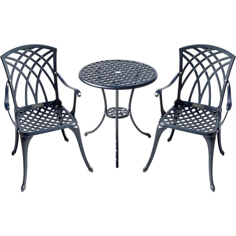 Lifespace Cast Aluminium 3pc Bistro Patio Garden Restaurant Set with Armrest Chairs