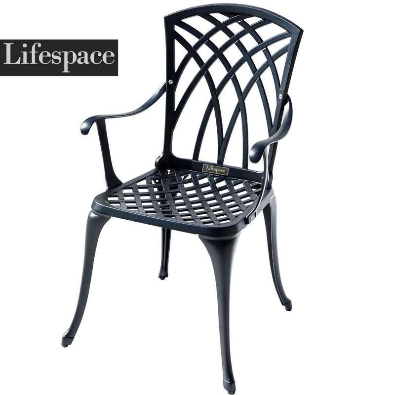 Lifespace Cast Aluminium 3pc Bistro Patio Garden Restaurant Set with Armrest Chairs