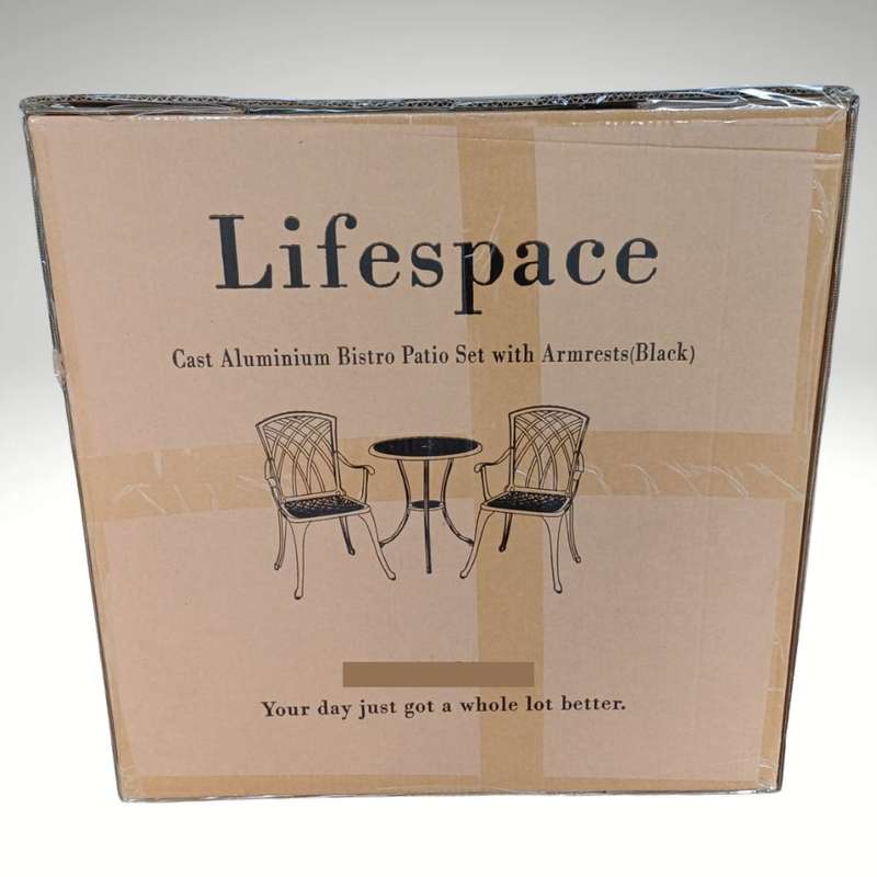 Lifespace Cast Aluminium 3pc Bistro Patio Garden Restaurant Set with Armrest Chairs