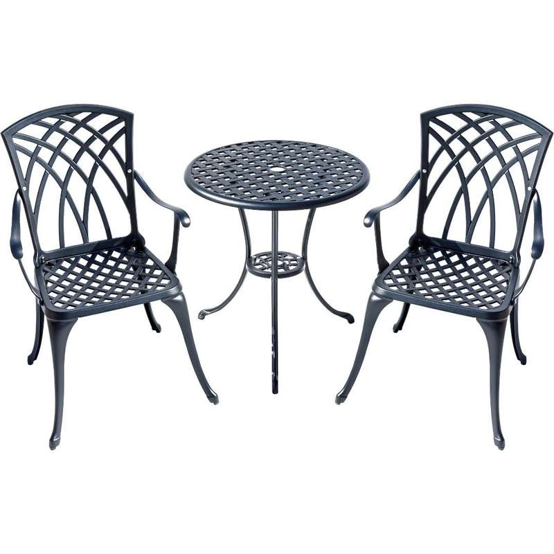 Lifespace Cast Aluminium 3pc Bistro Patio Garden Restaurant Set with Armrest Chairs