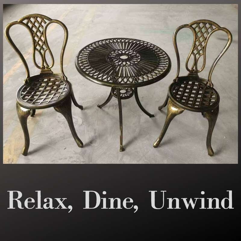 Lifespace Cast Aluminium 3pc Bistro Patio Garden Set with Curved Back (Bronze)