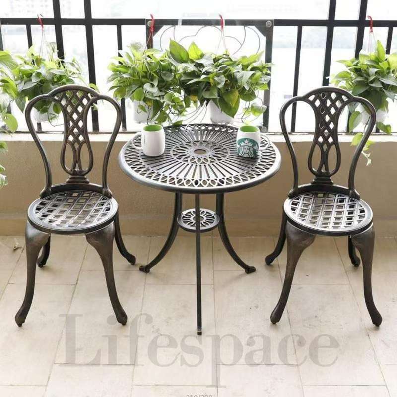 Lifespace Cast Aluminium 3pc Bistro Patio Garden Set with Curved Back (Bronze)