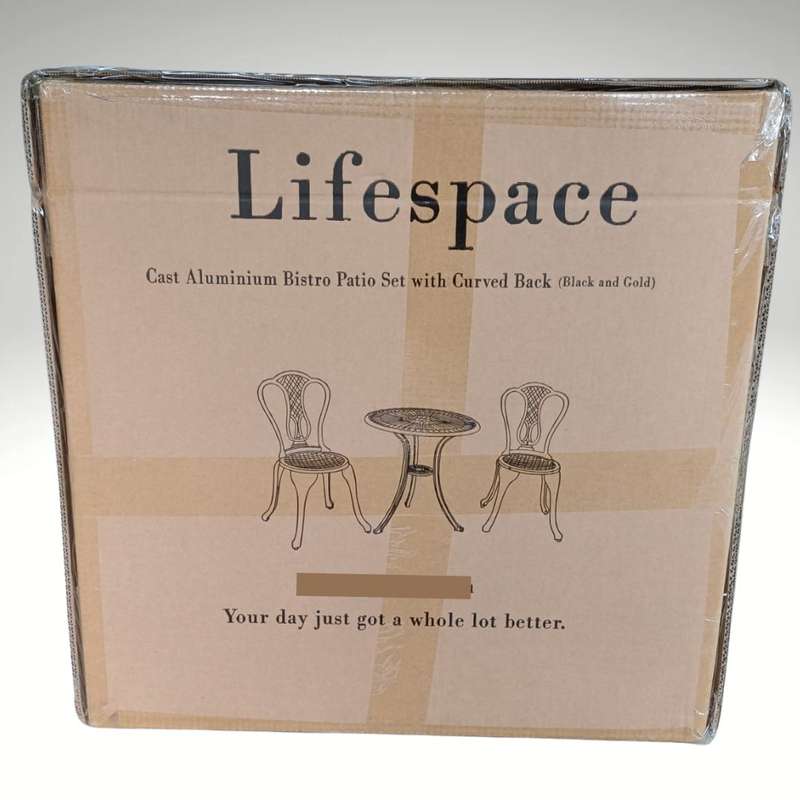 Lifespace Cast Aluminium 3pc Bistro Patio Garden Set with Curved Back (Bronze)