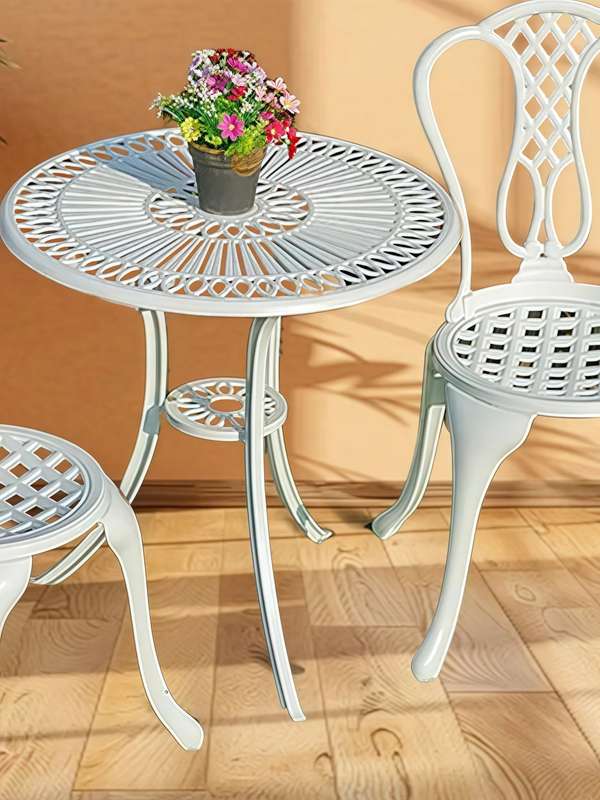 Lifespace Cast Aluminium 3pc Bistro Patio Garden Set with Curved Back (White)