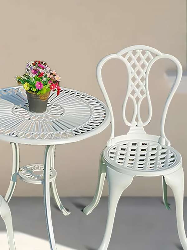 Lifespace Cast Aluminium 3pc Bistro Patio Garden Set with Curved Back (White)