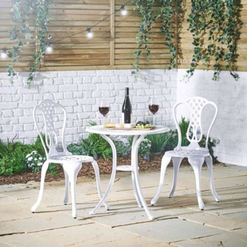 Lifespace Cast Aluminium 3pc Bistro Patio Garden Set with Curved Back (White)