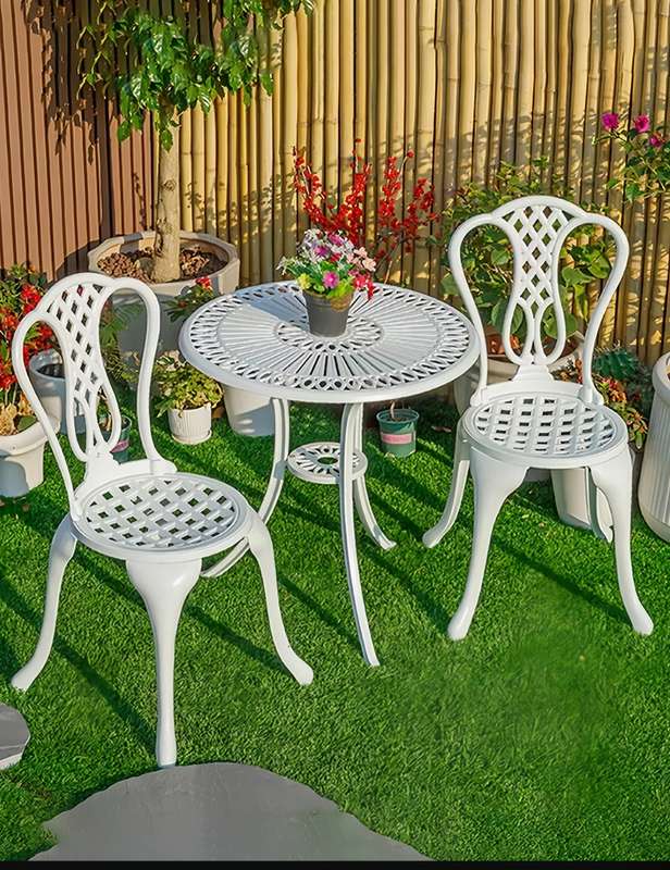 Lifespace Cast Aluminium 3pc Bistro Patio Garden Set with Curved Back (White)