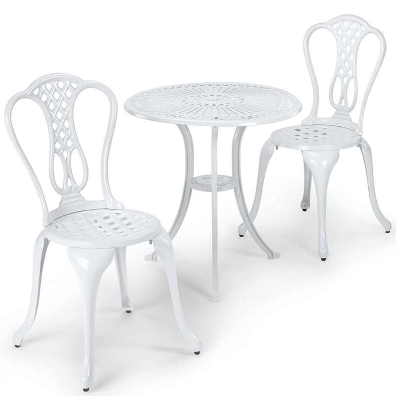 Lifespace Cast Aluminium 3pc Bistro Patio Garden Set with Curved Back (White)
