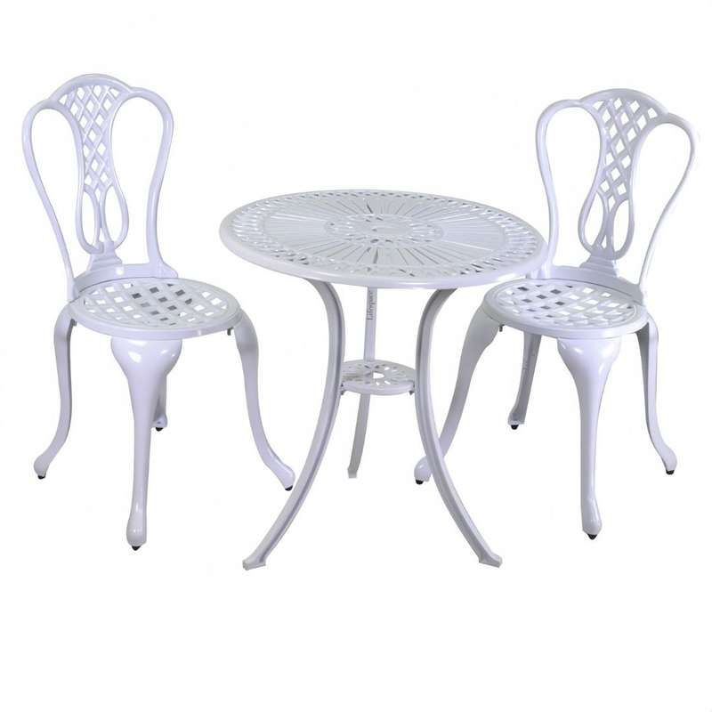 Lifespace Cast Aluminium 3pc Bistro Patio Garden Set with Curved Back (White)