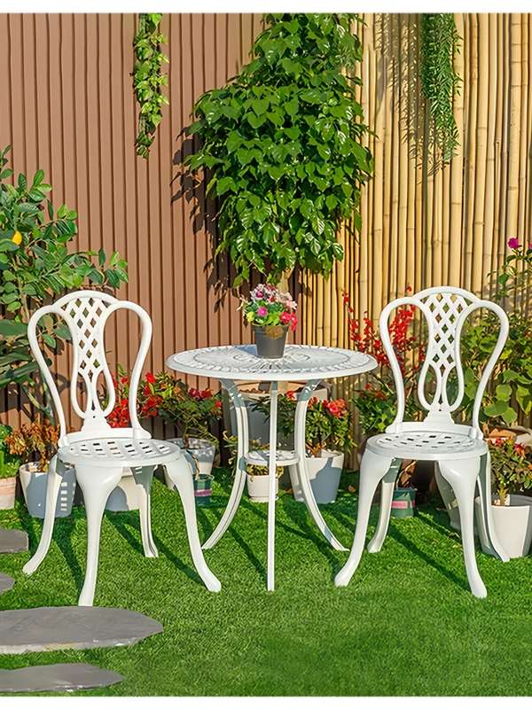 Lifespace Cast Aluminium 3pc Bistro Patio Garden Set with Curved Back (White)