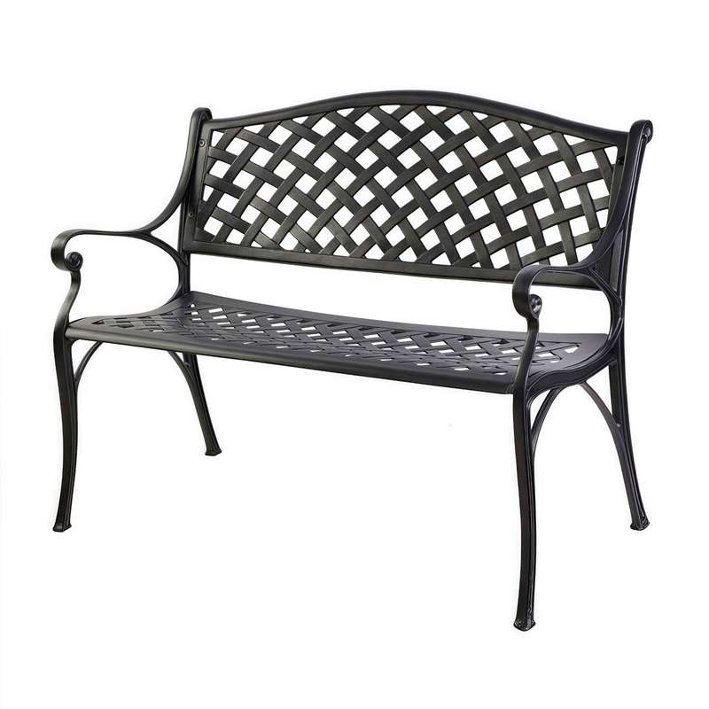 Lifespace Cast Aluminium Patio Garden Bench with Armrests (Black)