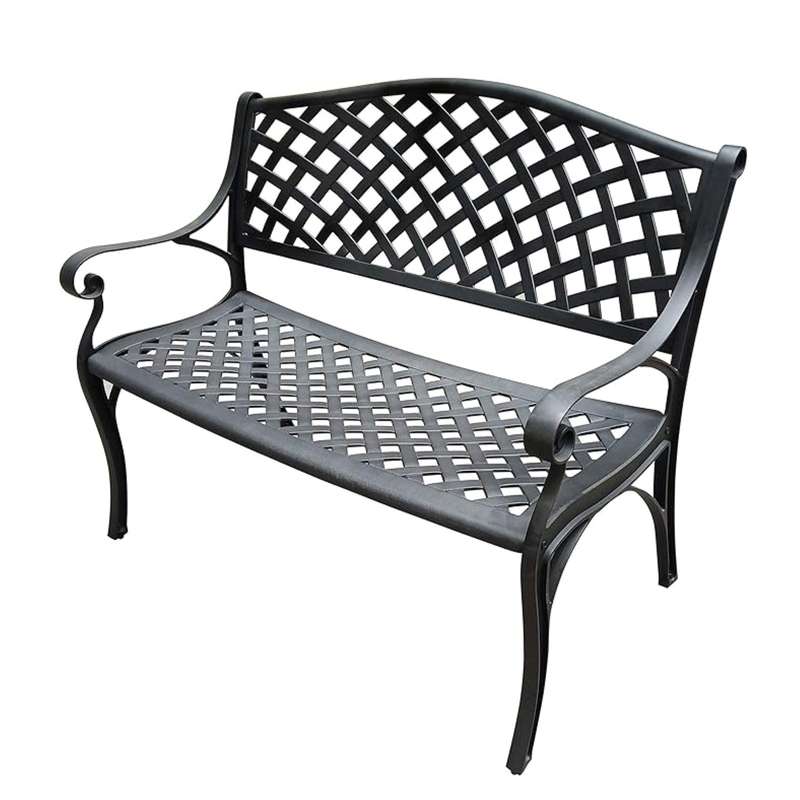 Lifespace Cast Aluminium Patio Garden Bench with Armrests (Black)