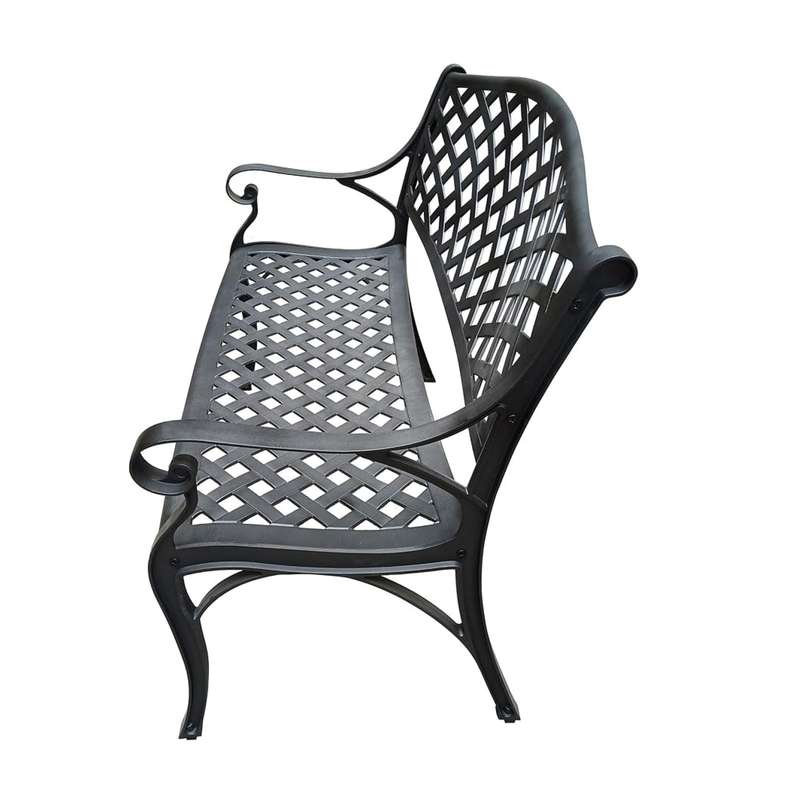 Lifespace Cast Aluminium Patio Garden Bench with Armrests (Black)