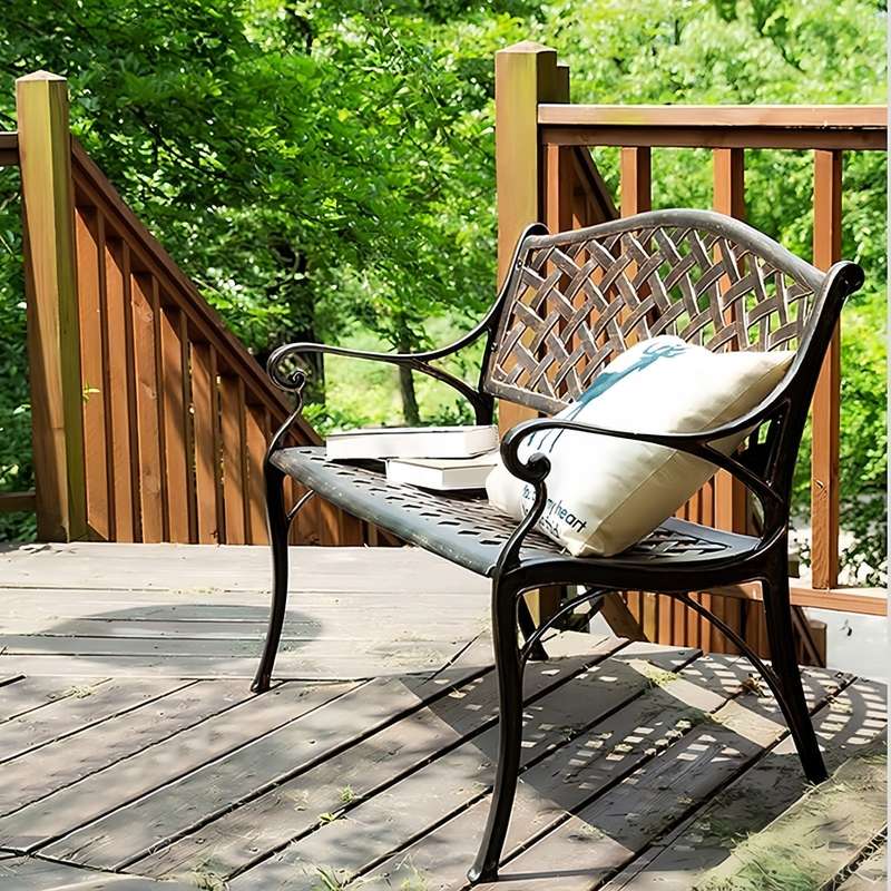 Lifespace Cast Aluminium Patio Garden Bench with Armrests (Bronze)