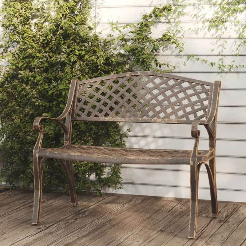 Lifespace Cast Aluminium Patio Garden Bench with Armrests (Bronze)