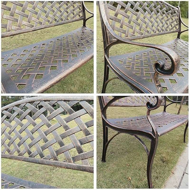 Lifespace Cast Aluminium Patio Garden Bench with Armrests (Bronze)