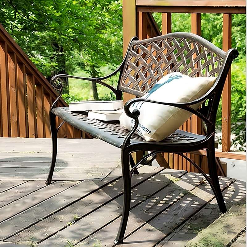 Lifespace Cast Aluminium Patio Garden Bench with Armrests (Bronze)