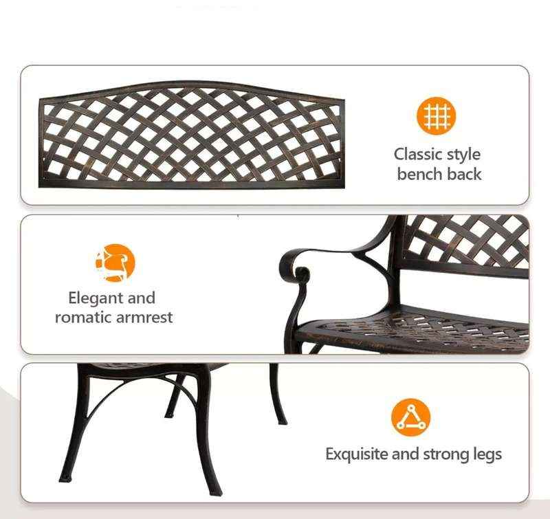 Lifespace Cast Aluminium Patio Garden Bench with Armrests (Bronze)