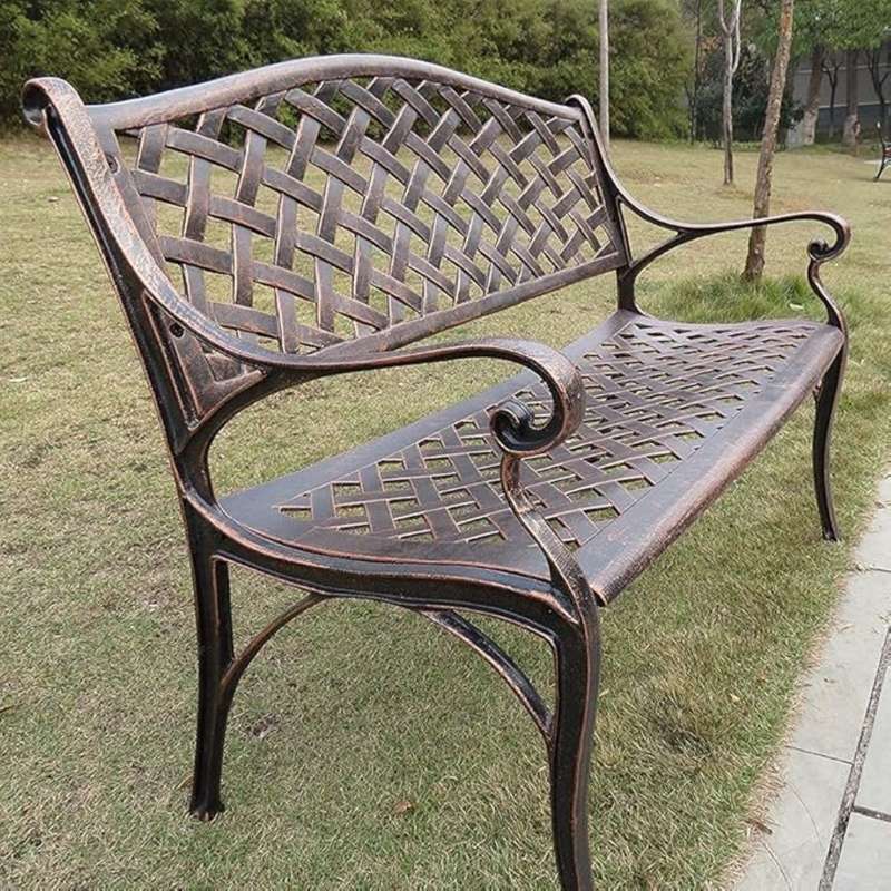 Lifespace Cast Aluminium Patio Garden Bench with Armrests (Bronze)