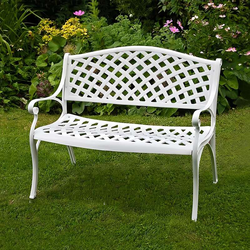 Lifespace Cast Aluminium Patio Garden Bench with Armrests (White)