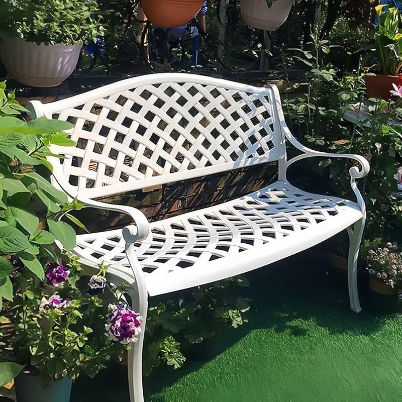 Lifespace Cast Aluminium Patio Garden Bench with Armrests (White)