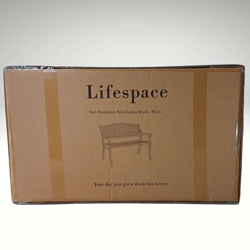 Lifespace Cast Aluminium Patio Garden Bench with Armrests (White)