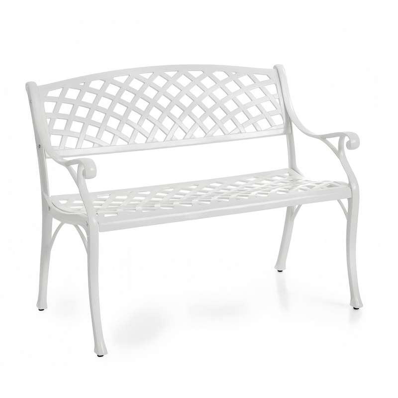 Lifespace Cast Aluminium Patio Garden Bench with Armrests (White)