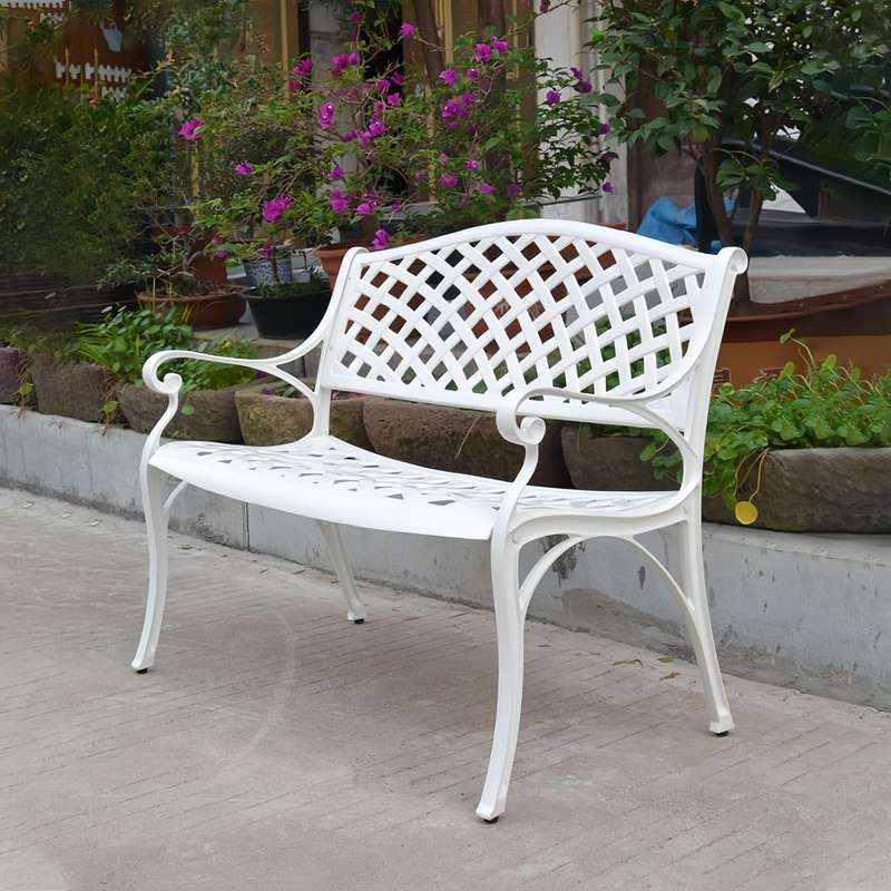 Lifespace Cast Aluminium Patio Garden Bench with Armrests (White)