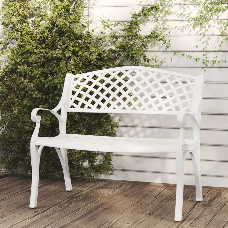 Lifespace Cast Aluminium Patio Garden Bench with Armrests (White)