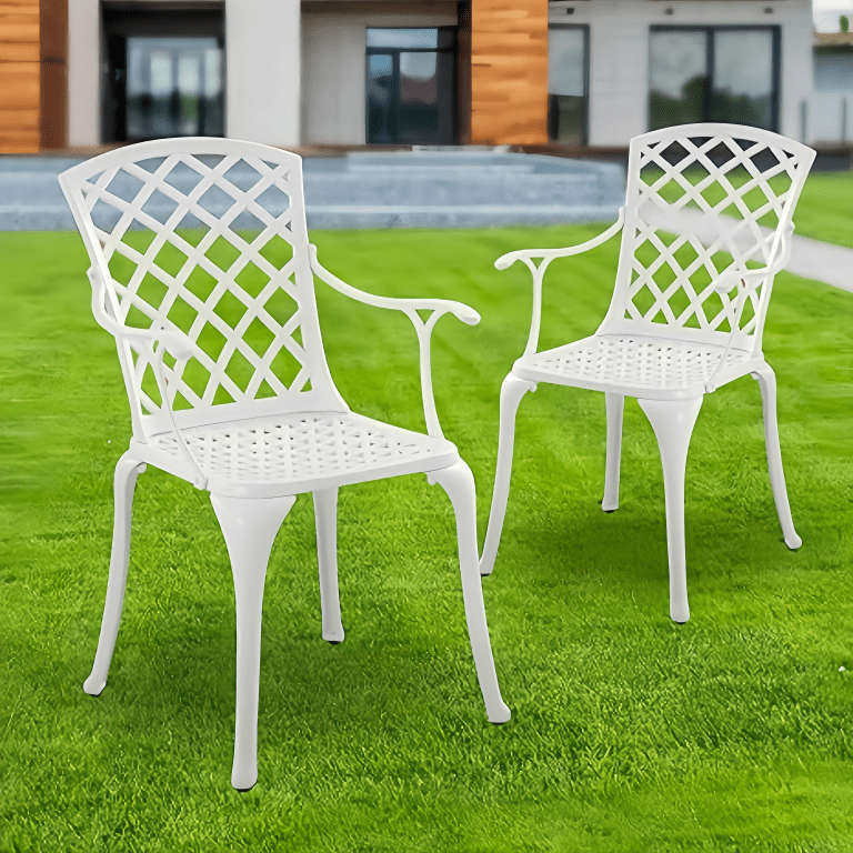 Lifespace Cast Aluminium Patio Garden Restaurant Chair Set w Armrests (White)