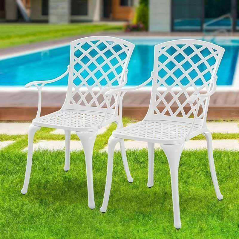 Lifespace Cast Aluminium Patio Garden Restaurant Chair Set w Armrests (White)
