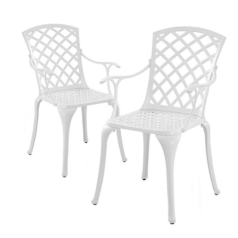 Lifespace Cast Aluminium Patio Garden Restaurant Chair Set w Armrests (White)