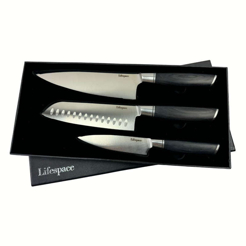 Lifespace Classic Japanese Chef Knife Set in a Gift Box - Petty, Santoku & Chef