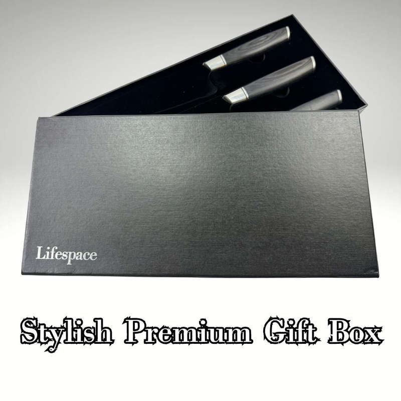 Lifespace Classic Japanese Chef Knife Set in a Gift Box - Petty, Santoku & Chef