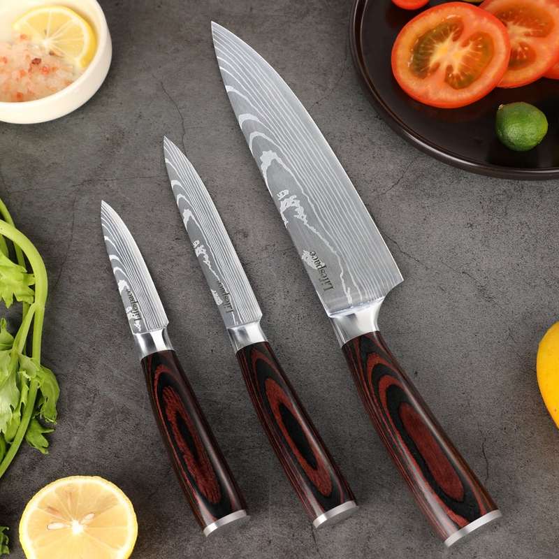 Lifespace Laser Engraved 5CR15 3pce Kitchen Utility Knife Set in a Gift Box! GREAT DEAL