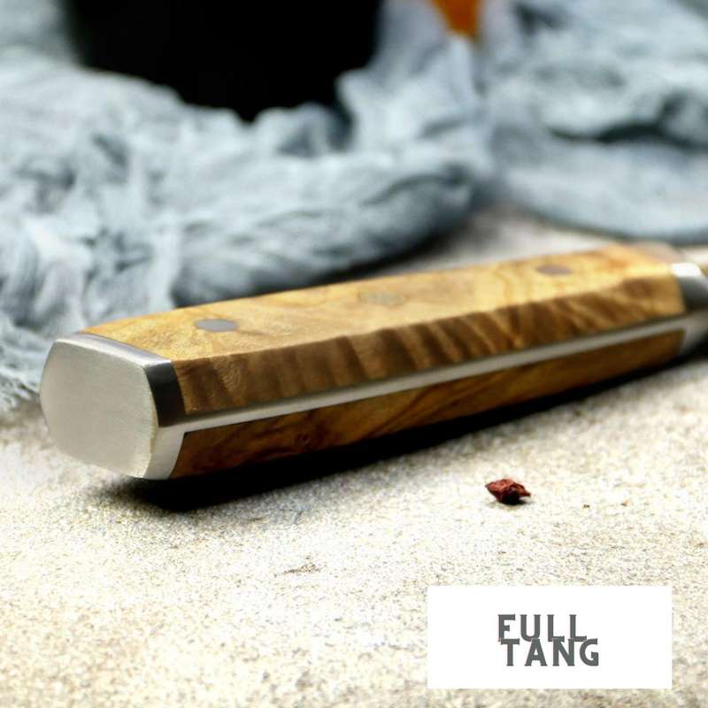 Lifespace Luxury 3pce Olive Wood Handle Full Tang Damascus Blade Chef Knife Set in a Gift Box